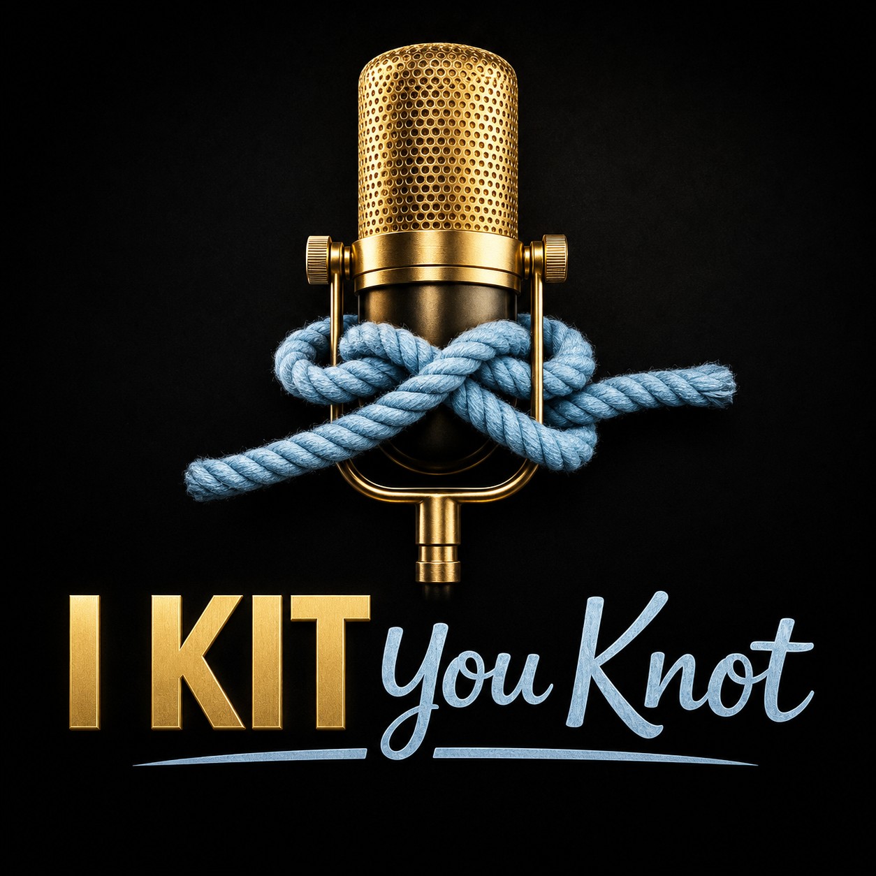 I KIT You Knot — gold microphone wrapped in a blue rope knot